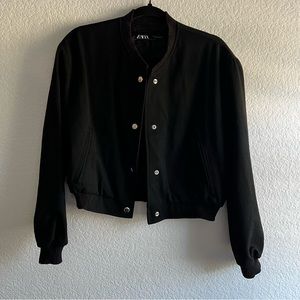 Black Zara Cropped Bomber Jacket